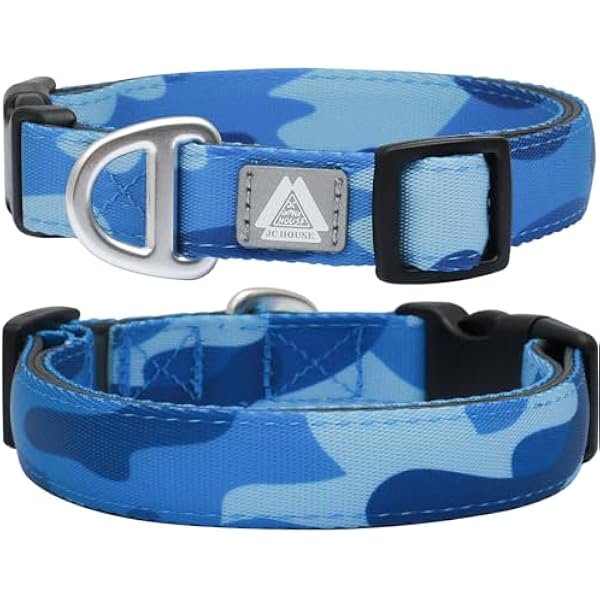 wonima02 Soft Padded Dog Collar, Neck 12’’-20’’, Adjustable Heavy Duty Collar with 3M Reflective Logo for Medium, Large Dogs, Camo Blue, Medium