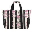 thumbnail image 2 of YAZAOO Mesh Beach Bags Totes Foldable Multiple Pockets Creatively Floral Pink Black Damask Printed, 2 of 8