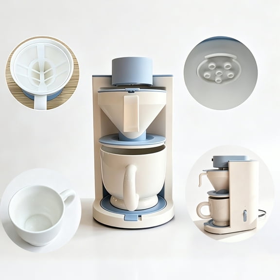 Blue and White Coffee Maker, Compatible with Capsule and Ground Coffee, Fast Brewing with Auto Shut-Off, Compact Design with Reusable Filter and 6.75–8.45 oz Water Tank