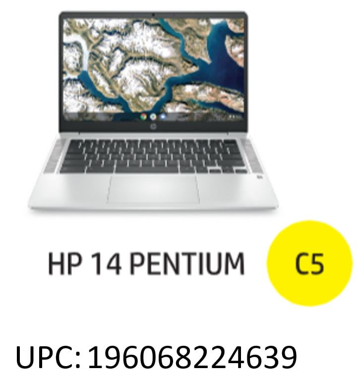 Restored HP 14" HD Chromebook Laptop, Intel Pentium N5000, 4GB RAM, 64 GB eMMC, Silver, 14a-na0131wm