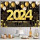 thumbnail image 2 of Decoración de Feliz Año Nuevo 2024, pancarta colgante de puerta de oro negro, banderas de Año Nuevo, Navidad, Decoraciones al aire libre, 2024, 2 of 4