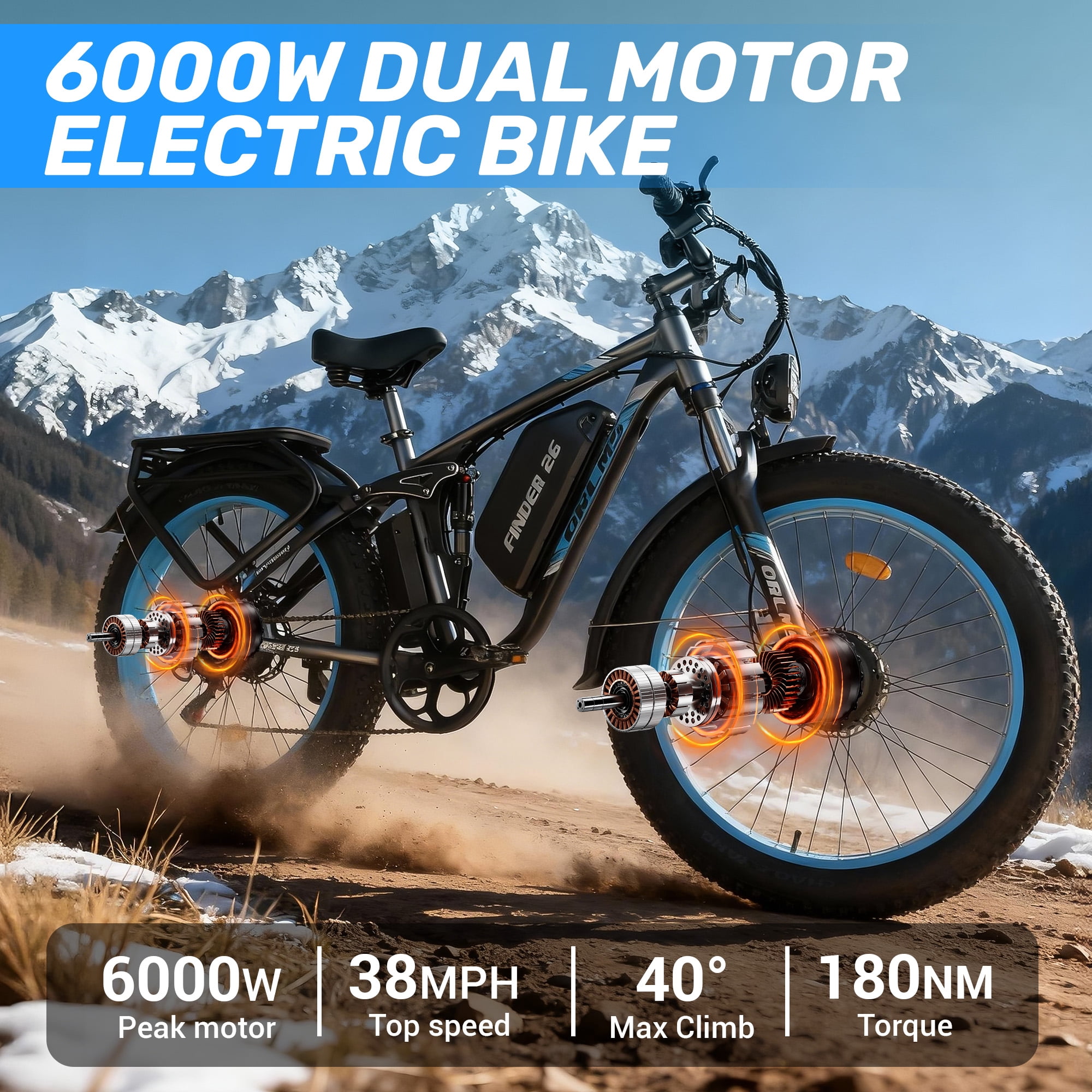 Dual Motor Electric Bike for Adultse,60V/25Ah,6000W Motor Full Suspension 45/50MPH High-Speed,26'' Fat Tire Electric Bike,Hydraulic Brakes,for Adults Off-Road Commuting