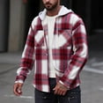 thumbnail image 2 of Flannel Hoodie Plaid Shirts for Men Button Up Pockets Casual Colorblock Hooded Long Sleeve Shacket Jackets Fall (XL, Wine), 2 of 7