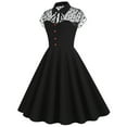 thumbnail image 4 of Brglopf Women's 1950s Vintage Dress Audrey Hepburn Cocktail Party Dress Tie Neck Button Floral Lace Retro Rockabilly Prom Party Swing Dresses Black L, 4 of 5