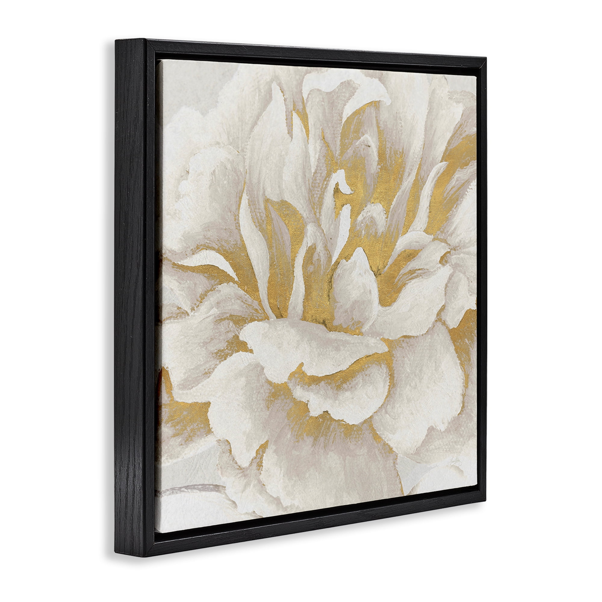 Stupell Industries Gold & White Flower Plants & Flowers Painting Black Floater Framed Canvas Art Print Wall Art, 18 x 18