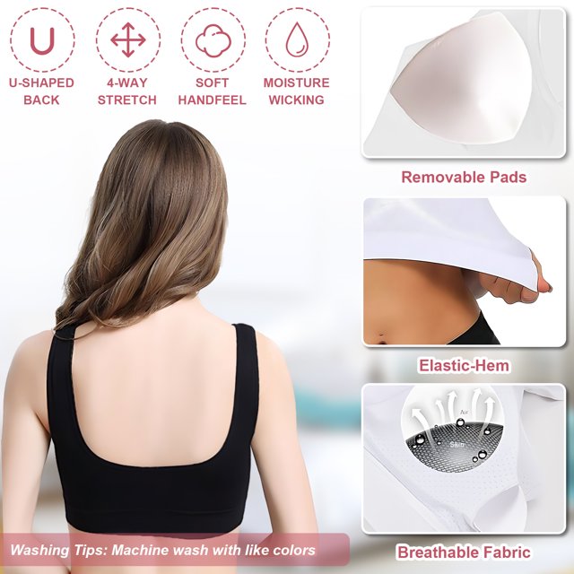 Jumpingount Sujetador sin costuras de nailon, absorbente de golpes y de amplia aplicación, 2 uds., para cada mujer activa Ropa interior Negro3XL+Blanco3XL