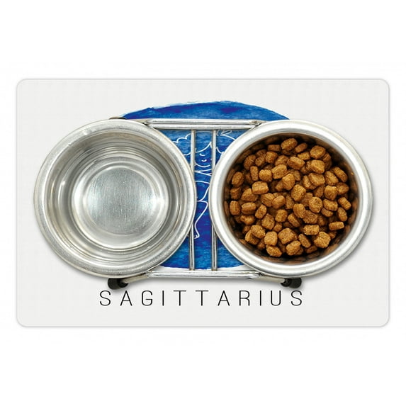 Zodiac Sagittarius Pet Mat for Food and Water, Watercolor Doodle Illustration of Archer Horoscope Illustration, Non-Slip Rubber Mat for Dogs and Cats, 18" X 12", by Ambesonne