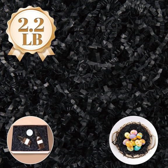 ZUVYRO 2.2 LB Crinkle Cut Paper Filler, Black Shredded Paper for Gift Baskets, Gift Wrapping Decoration, Fluffy Basket Filler Great for Birthday, Christmas, Wedding and All Occasions
