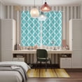 thumbnail image 5 of Quatrefoil Moroccan Pattern Kitchen Curtains 84 Inch Length, Geometric Aqua Morocco Grommet Top Bedroom Living Room Curtains, Light Filtering Cafe Curtain Drapes 2 Panels Set 104''x84'', 5 of 9