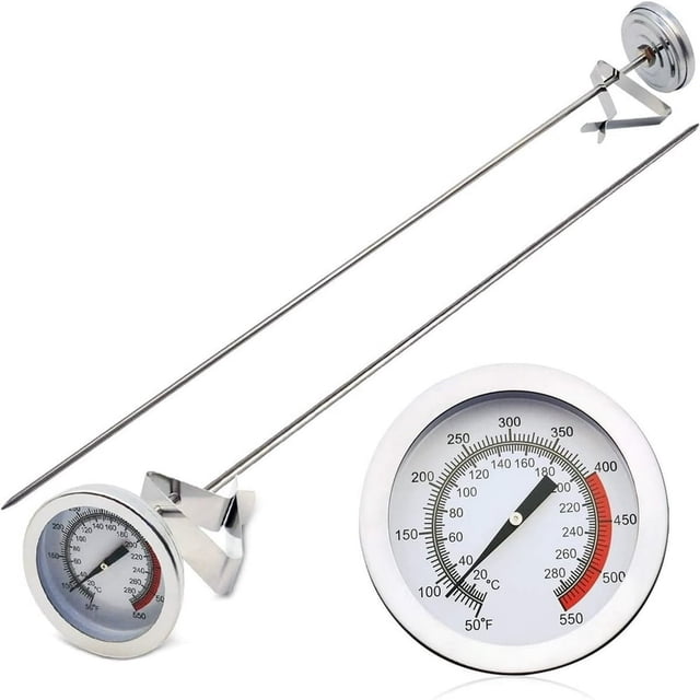JUNWELL Casewin Cooking Thermometer for Deep Fry with 15‘‘ Stainless Steel Food Grade Probe and Clip Fast Instant Read 2” Dial Optimum Temperature Zones - for Turkey Beef Lamb Seafood