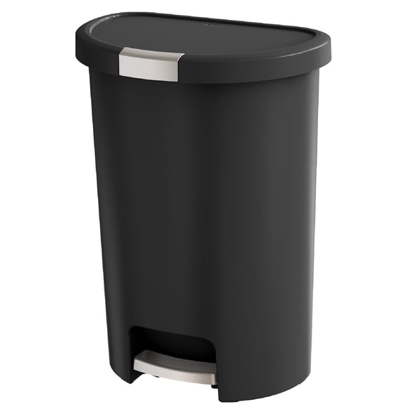 Curver Infinity 13 Gallon Plastic Kitchen Trash Can with Foot Pedal and Locking Lid, Black