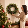 thumbnail image 7 of Kuokaa Christmas Berry Pine Wreath, 17.72 x 17.72 in Green Artificial Pine and Red Berry Door Wreath, Holiday Front Door Window Wall Fireplace Decor, 7 of 7