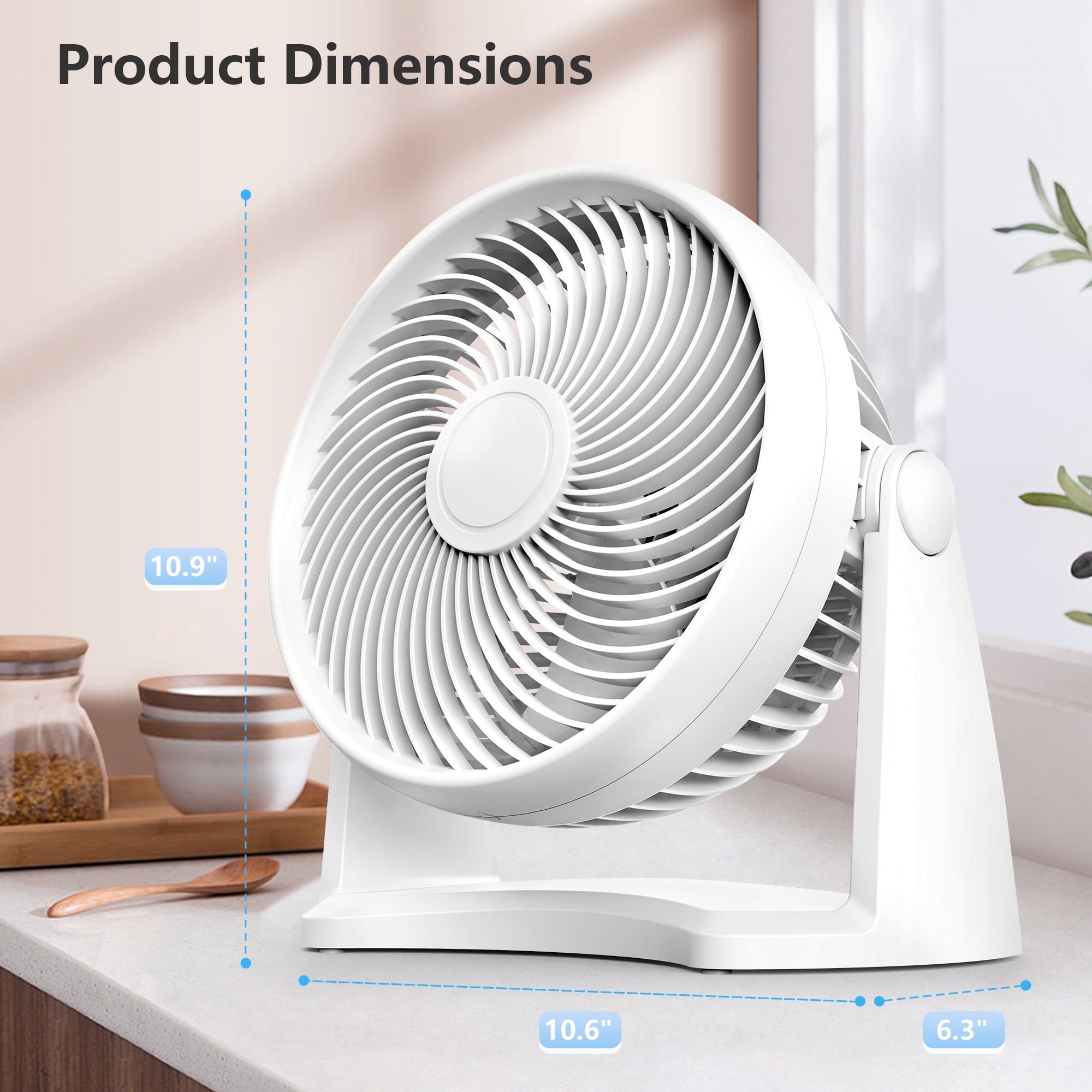 Qunler Table Fan, 9" Quiet Air Circulator Fan with 3 Speeds & 90° Pivoting Head, Air Conditioner Companion Small Desk Fan for Bedroom, Home, Office, Wall-Mounting Available, White