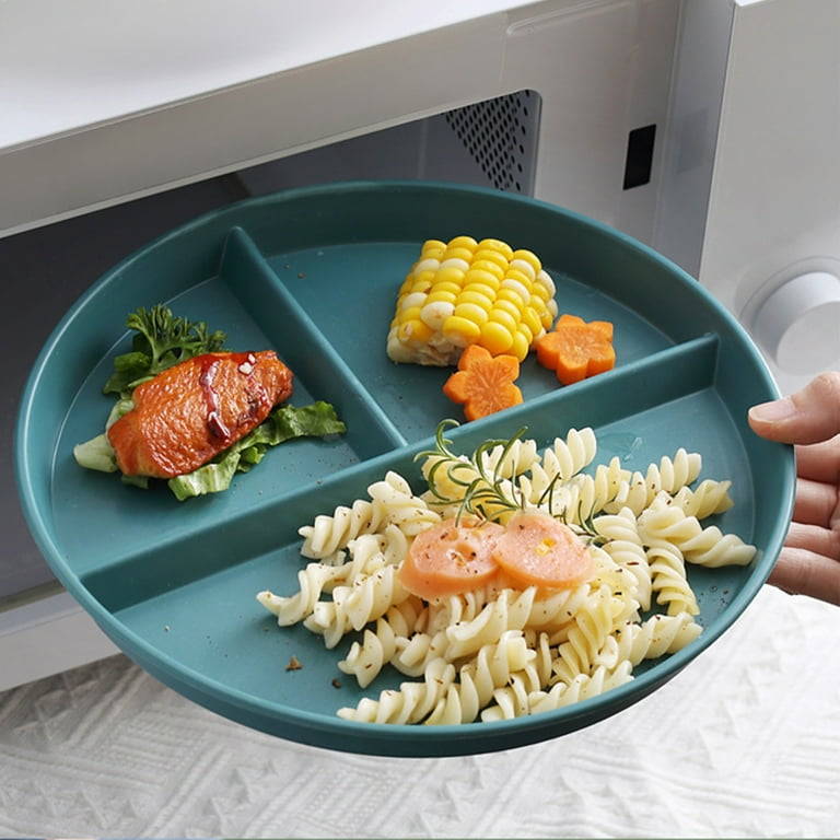 Nkmbld 5Pcs Divided Bamboo Plates with Three Compartment, Reusable