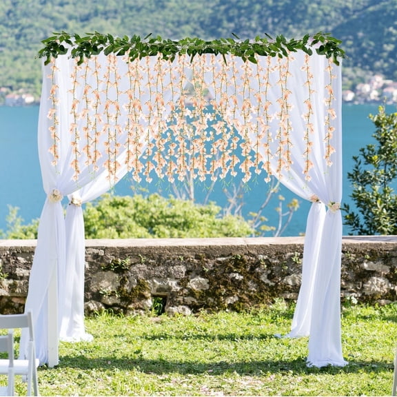 Wisteria Flower Garland 6.56 Ft Artificial Hanging Vines Silk Flowers Strings Decorative White Beige Blue Bush | Wedding Garden Home Decor Indoor Outdoor Bridal Arch DIY