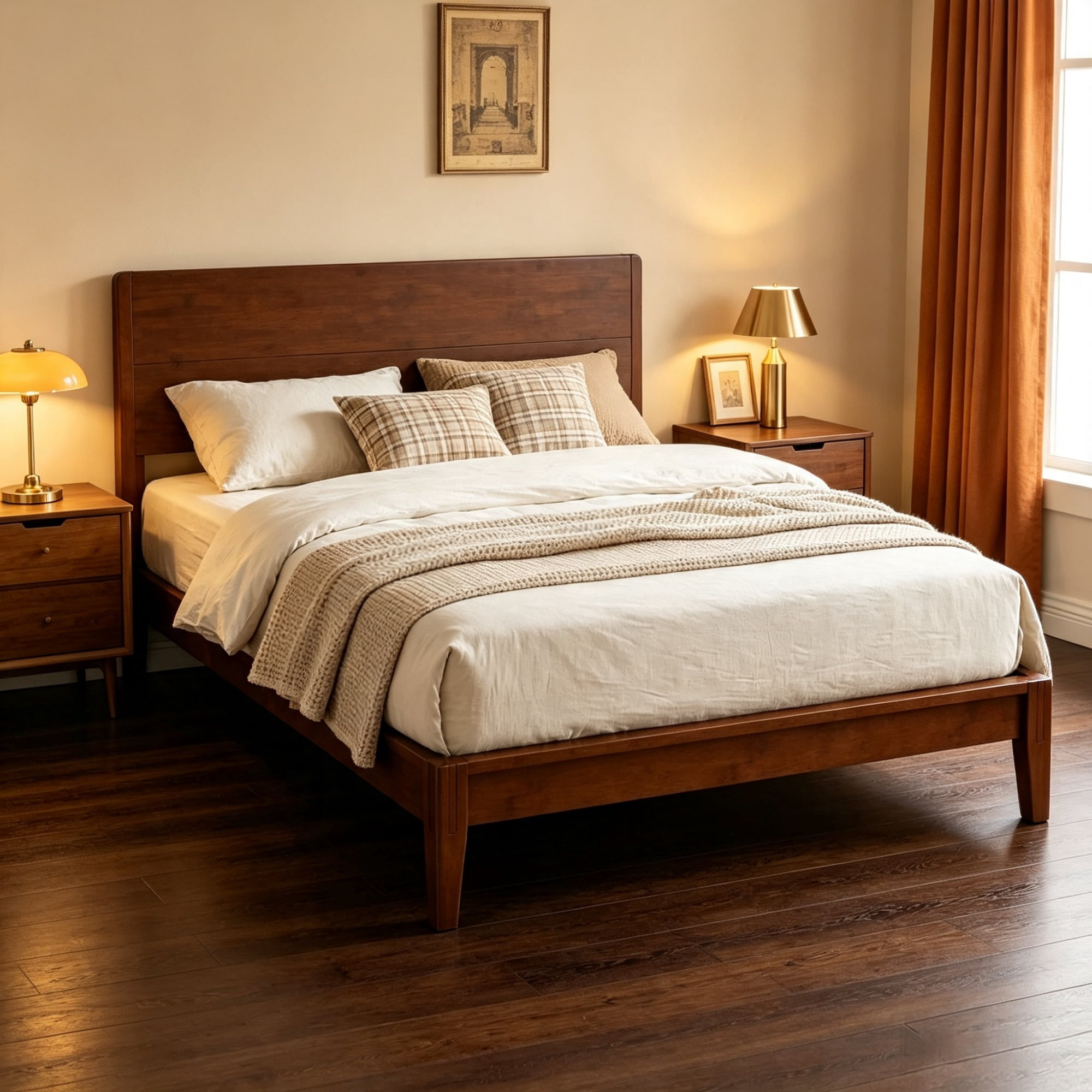 Queen Bamboo Platform Bed Frame with Headboard, 12 Slats, No Box Spring Needed, Brown