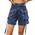 thumbnail image 1 of Shorts Vaqueros Cargo para Mujer - Shorts Casuales de Verano Vintage con Botones y Cremallera Azul Oscuro L, 1 of 8
