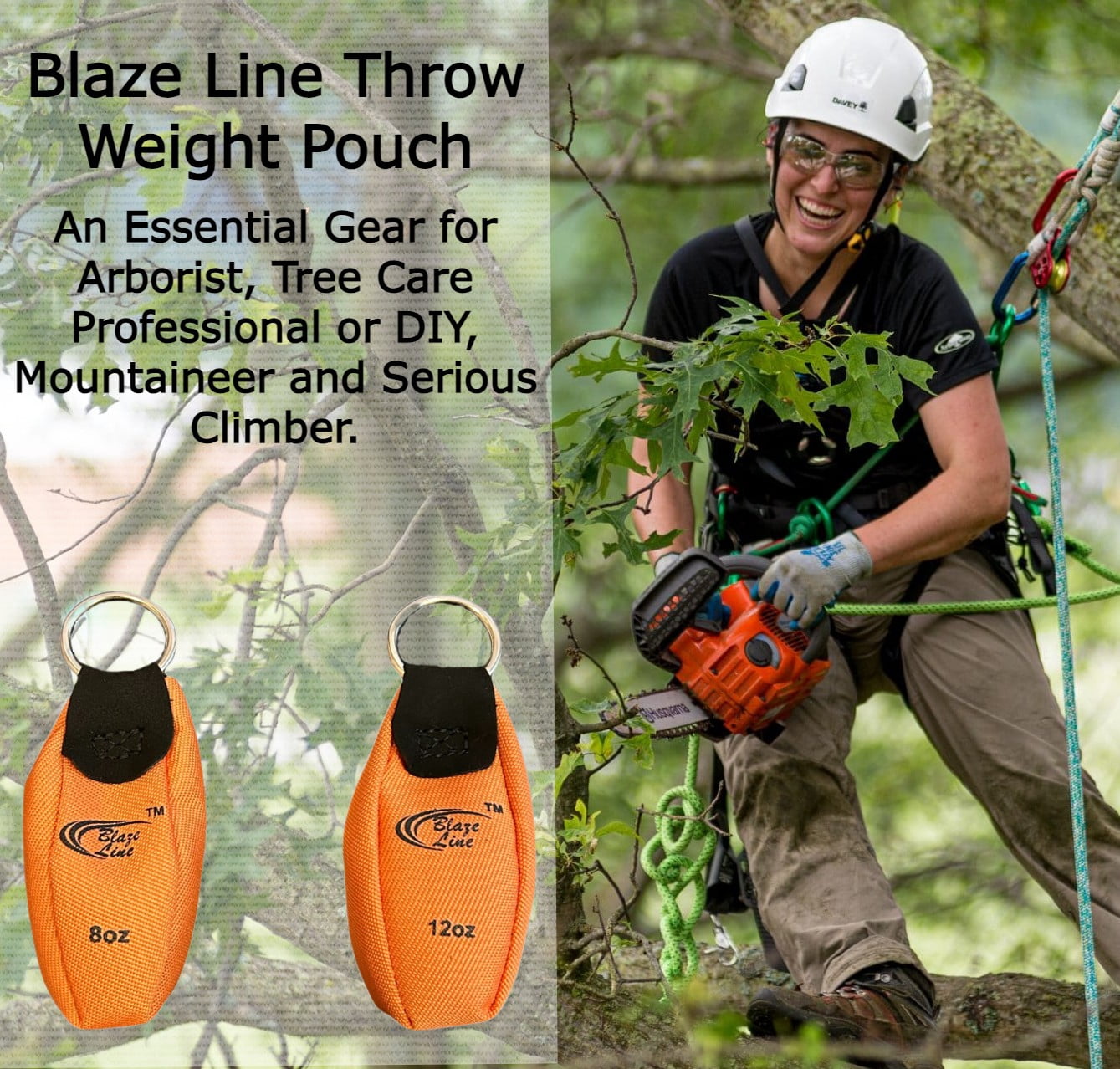 Blaze Line Arborist Throw Line Weight Ball Pouch Bag for Tree Rope Climbing 2-Pack 8 and 12 oz- Bright Orange