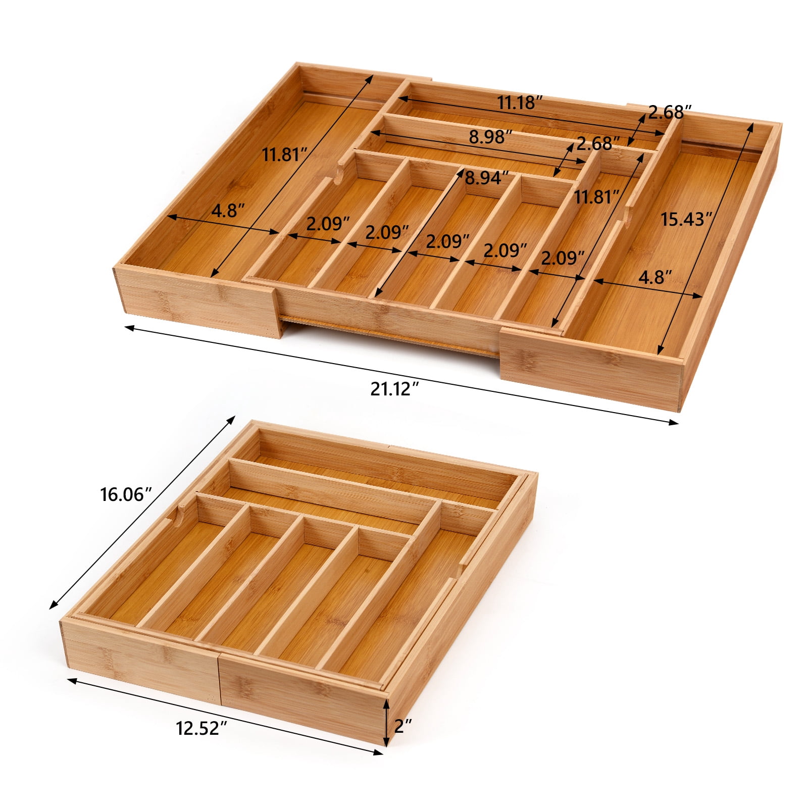 Adjustable Bamboo Flatware Organizer, Expandable Kitchen Utensils Drawer Organizer