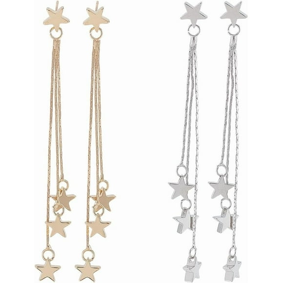 Star Pendant Earrings 2 Pairs Star Dangle Earrings Meteor Star Pendant Earrings for Women Jewelry Gold Silver Lucky Star Dangle Earrings Long Star Tassel Drop Earrings