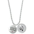 thumbnail image 1 of Delight Jewelry Silvertone Half Marathon with Pink Crystal Roman Numeral Silvertone Script Initial Disc - V - Charm Necklace, 20"+3", 1 of 4