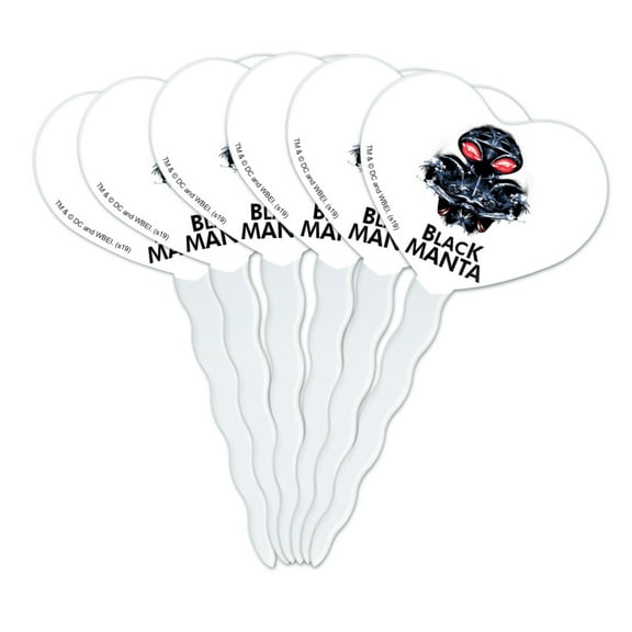 Aquaman Movie Black Manta Heart Love Cupcake Picks Toppers Decoration Set of 6