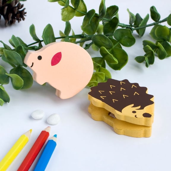 [Pig & Hedgehog] - Card Holder / Wooden Clips / Wooden Clamps / Animal Clips