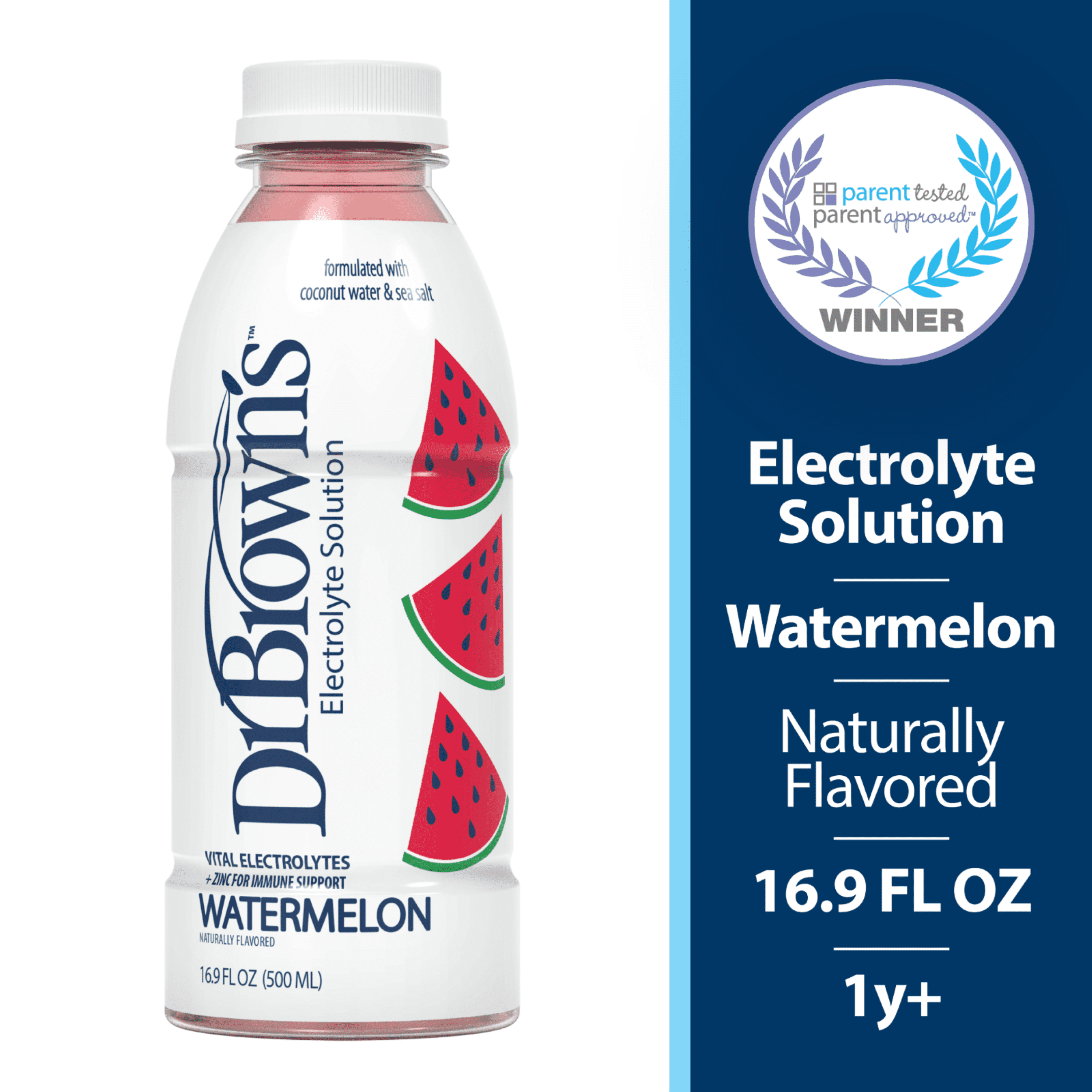 (2 pack) Dr. Brown's Electrolyte Solution with Coconut Water and Sea Salt, Hydration and Immune Support, 16.9 fl oz/500 mL, Watermelon