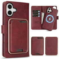 Allytechgroup 3 In 1 Magnetic iPhone 16e Case with Detachable Wallet & Card Holder, Compatible with Mag-safe PU Leather Folio Cover RFID Protection Phone Case for Apple iPhone 16e,Red