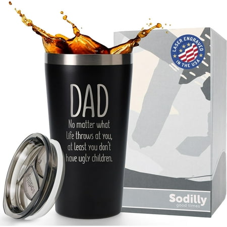 

Funny Coffee Tumbler with Lid - Best Dad Ever Gifts - Humorous Father s Day Present from Daughter or Son - Insulated Stainless Steel Mug for Hot and Cold Drinks - Unique Gift for Daddy