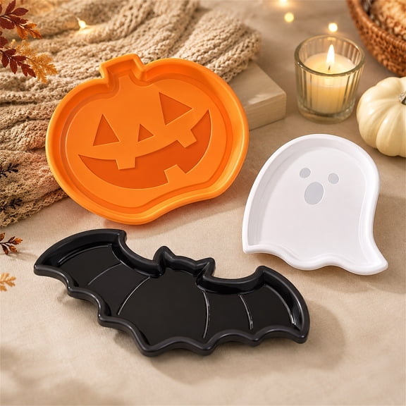 Halloween Serving Trays Set Of 3 Pumpkin Ghost Plastic Snack Plates