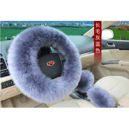 Universal Car Plush Fuzzy Steering Wheel Cover Wool Fur Gear Knob Shifter Brake