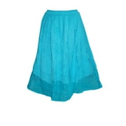 Mogul Womens Maxi Skirt Boho Blue Embroidered Long Skirts