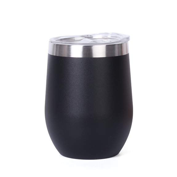 Muka 12 oz. Wine Tumbler, Double Wall Vacuum Insulated Powder Coated Tumbler-Black