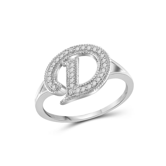 JewelersClub Accent White Diamond Initial Letter Ring for Women | Customizable Sterling Silver D Alphabet Monogram Ring for Girls | Cursive Script Capital Letters | Personalized Jewelry Gift for Her