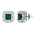 thumbnail image 2 of 2.46 Ct Princess Cut Halo Studs Natural London Blue Topaz 18K White Solid Solid Gold Everyday Dainty Earrings Screw Back, 2 of 7