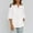 White, variant on LADIGASU Women's Casual Solid Color V-neck Hem With Side Slit Cotton And Linen Short Sleeved Blouse