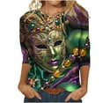 thumbnail image 2 of Jsaierl 2025 Mardi Gras Outfit for Women Plus Size Tops Holiday 3/4 Blouses Sleeve Carnival Themed Party Shirts, 2 of 5