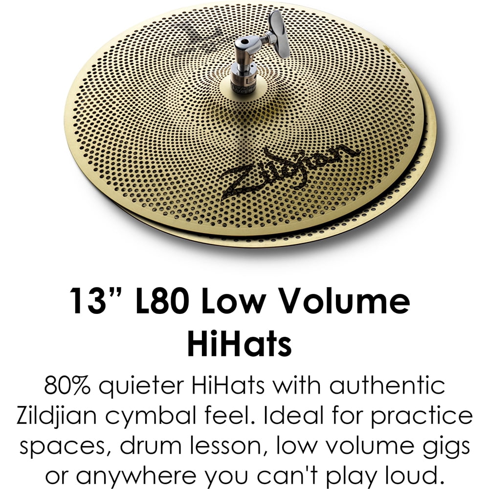Zildjian LV348 L80 Low Volume 4-Cymbal Pack - 13" Hi-Hat Pair, 14" Crash, 18" Crash/Ride