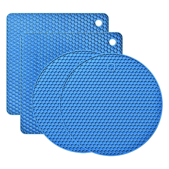 Inteprter Juego de alfombrillas para ollas de cocina seguras para alimentos, juego de alfombrillas para cocinar sin preocupaciones, silicona Mostrada azul 8mm*2+6mm *2
