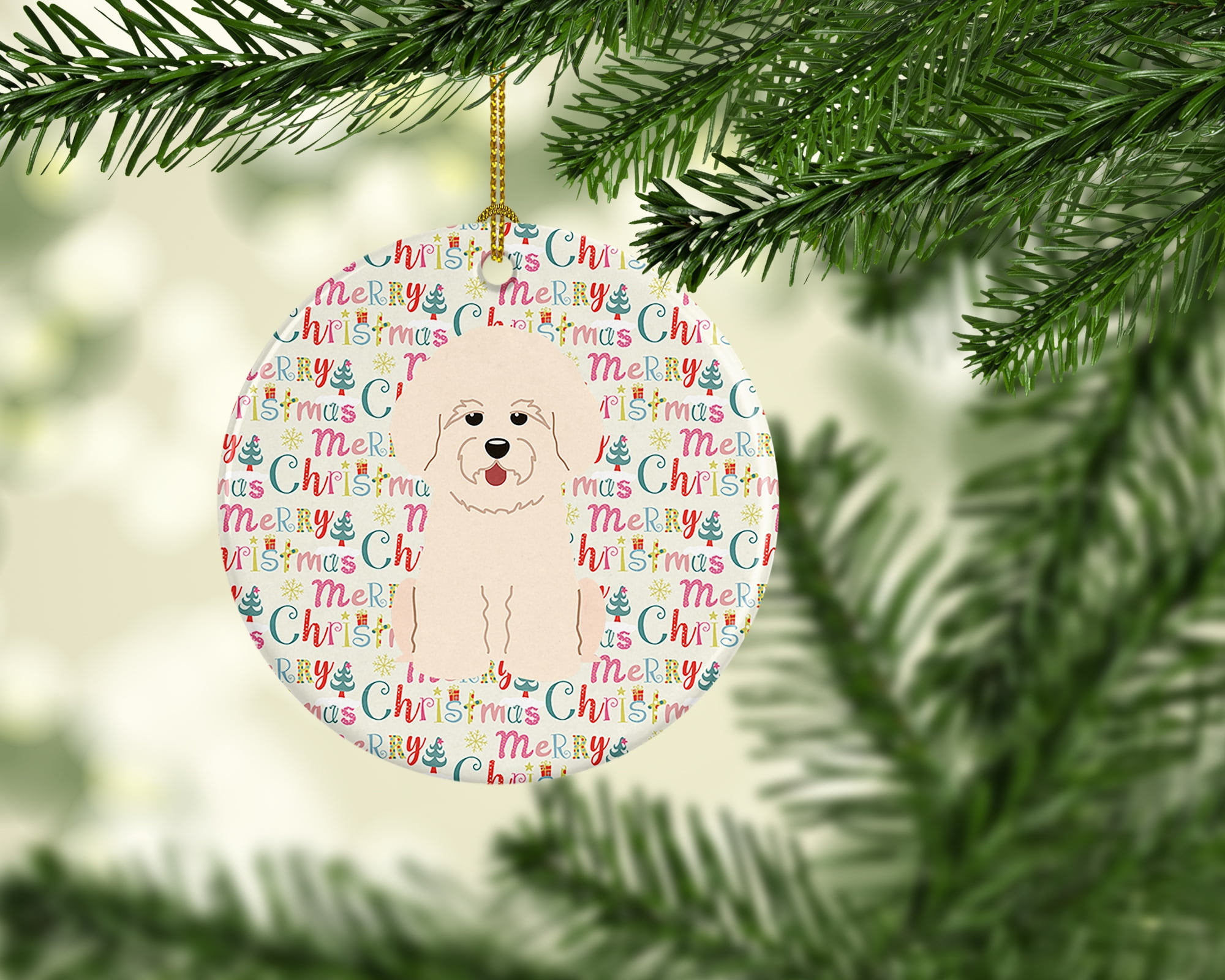 Merry Christmas Bichon Frise Ceramic Ornament 2.8 in x 2.8 in