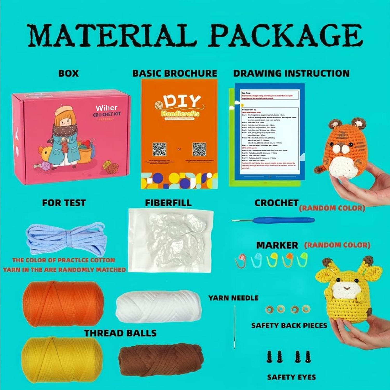 Wiher Crochet Kit for Beginners, Crochet Starter Kit for Adults and Kids Complete Knitting Kit to Make 2Pcs Animals, Learn to Crochet with Step-by-Step Instruction and Video (Frog)