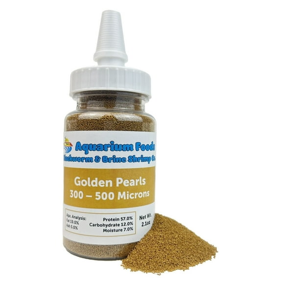 Golden Pearls 300-500 Microns for Tropical Fish Fry and Babies, Koi and Pond Babies, for Corals, Anemones, Reef Tanks - 2.1oz Squeeze Bottle