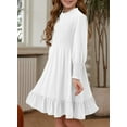 thumbnail image 3 of KISSMODA Girls Smocked Dress Casual Puff Long Sleeve Ruffle Neck Dresses 4-13 Years, 3 of 4