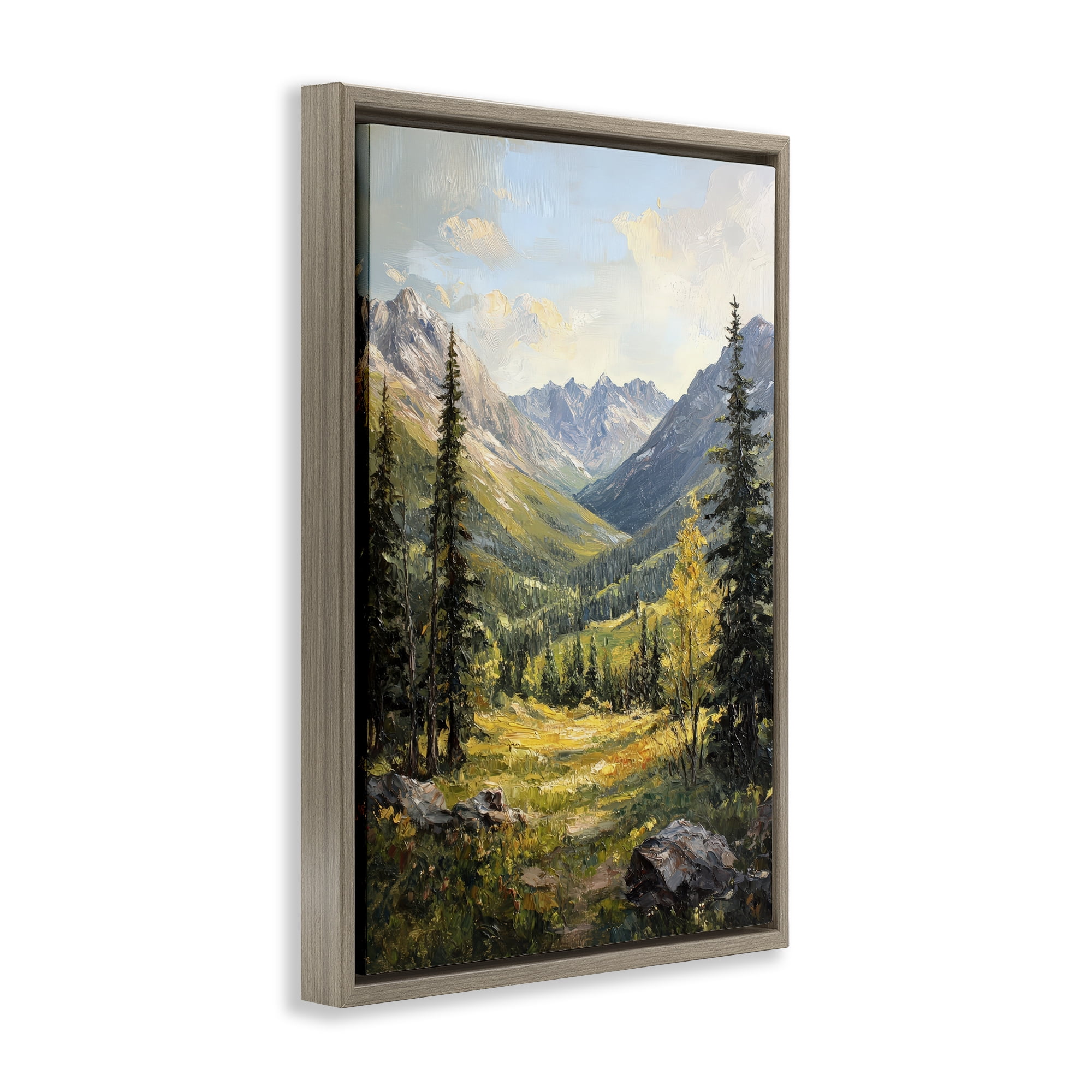 Stupell Industries Mountain Refuge in Golden Valley Brown Framed Floater Canvas Wall Art, design by Petal Prints Design