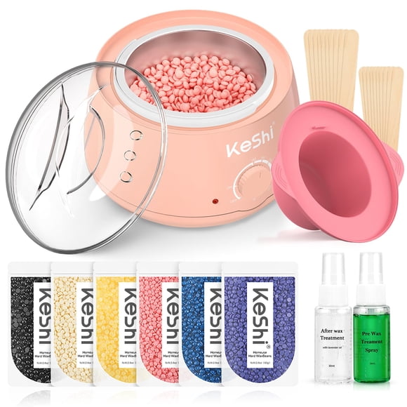 Kit de Depilación con Cera KeShi Sin Dolor – Calentador – 6 Bolsas Rosa