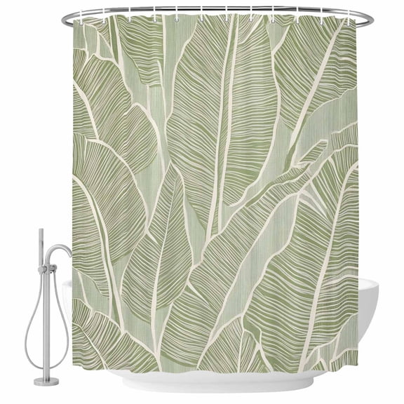 Shower Curtain Bathroom Set Retro Tropical Plant Leaves Waterproof Fabric Shower Curtains with Grommets&Hooks, Vintage Plant Art Privacy Bath Curtain for Bathtub 36x72in