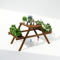 thumbnail image 3 of Furinno Tioman Outdoor Hardwood 3-Tier Freestanding Plant Stand, Plant Shelf Organizer, Natural, 3 of 6