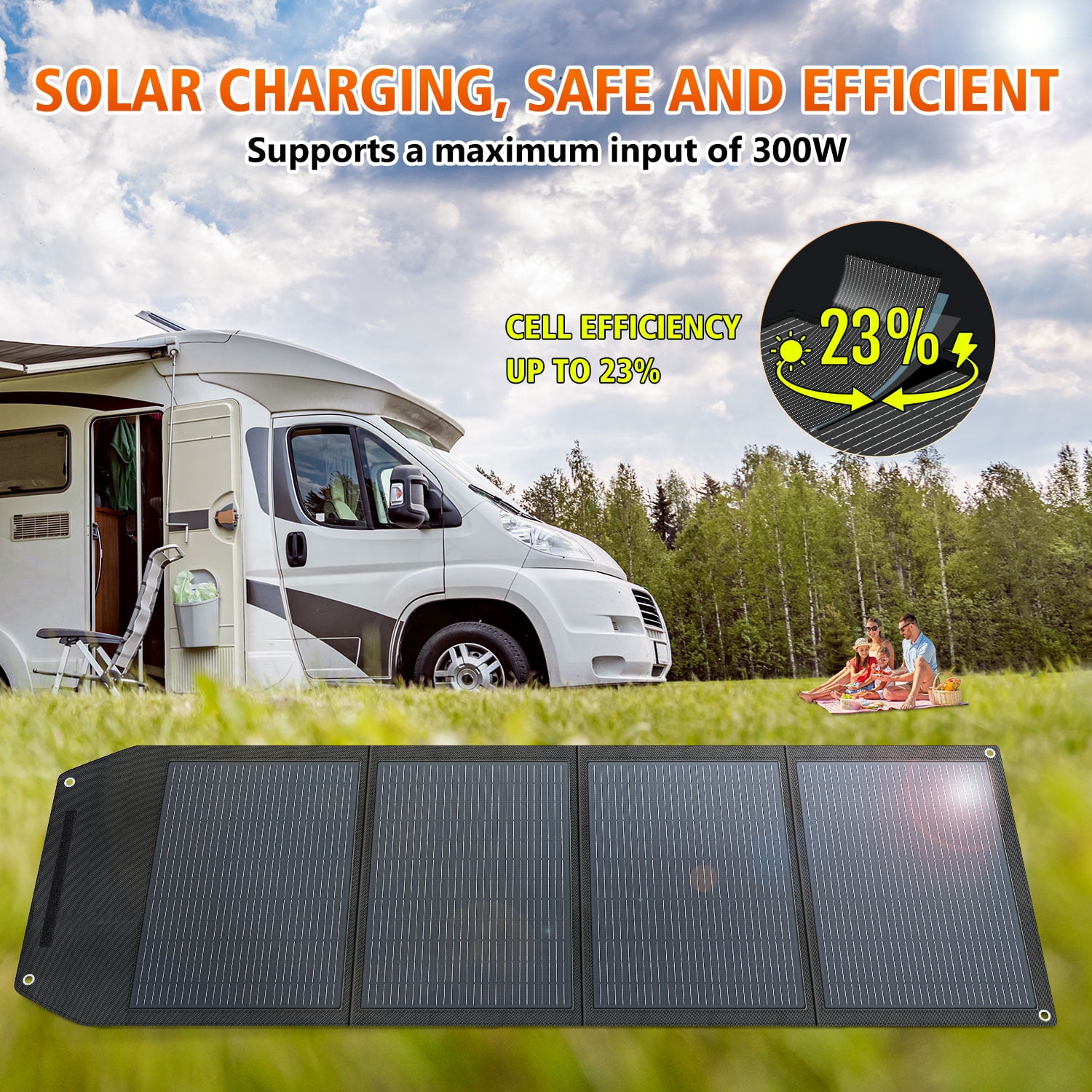 LVYUAN 300 Watt Solar Panel Foldable Solar Charger with Adjustable Kickstands, Portable IP67 Waterproof for Camping,  Home, RV, Outdoor, Power Station, off Grid