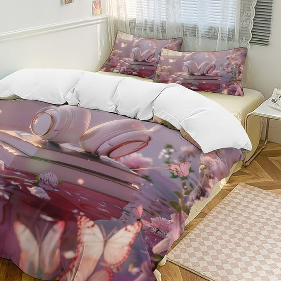 Butterfly Dancing Duvet Cover Set King Size for Bedroom Decoration Print Bedding Set Comforter Cover Decorative Microfiber with 2 Pillow Sham Multicolor